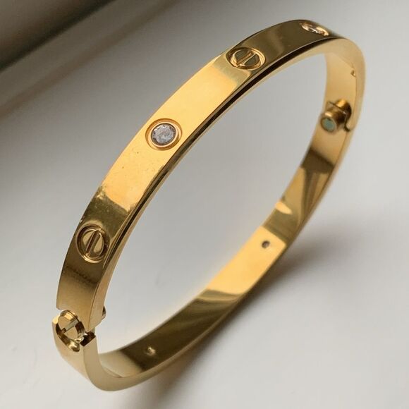 Iconic Gold Tone Screw Bracelet, Screwdriver & Crystals, Unisex Luxury Bangle - Picture 9 of 9